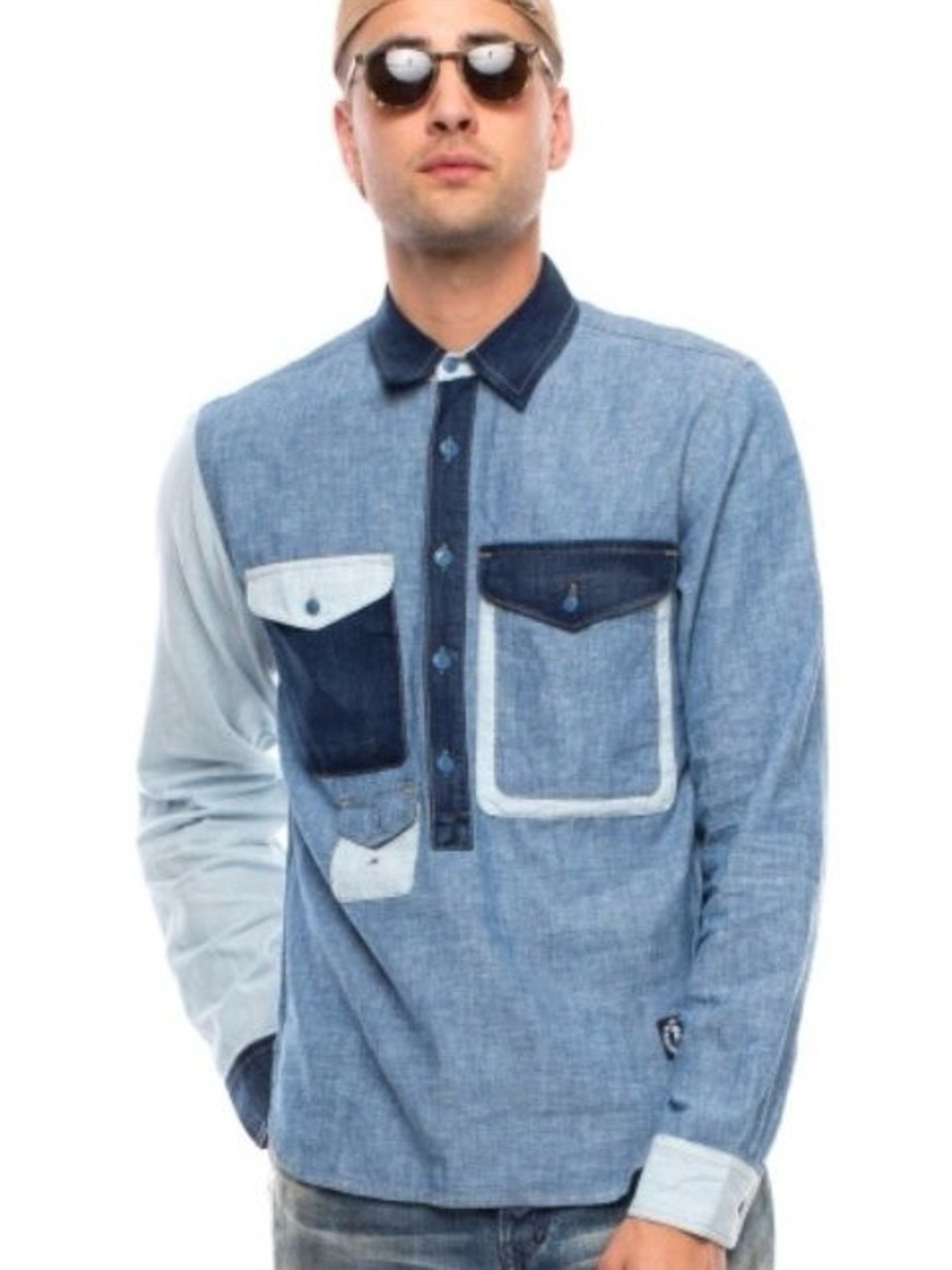 PRPS Jeans Multi Tone Denim Button Down Shirt Size Large
